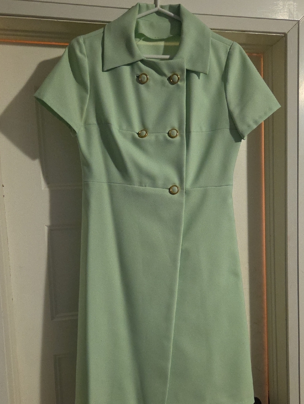 Mint Green Short-Sleeve Double-Breasted Dress